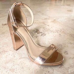 Mirrored Metallic Rose Gold Block Heels